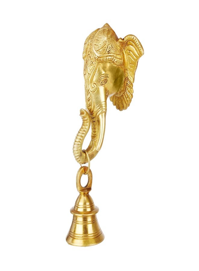 Kartique Brass Ganesha Brass Bell Hanging on Trunk (Gold) - Image 3